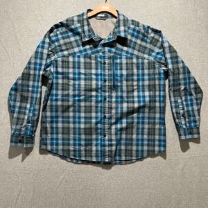 Columbia Mens Plaid Long Sleeve Button Down Shirt Blue Teal Utility Reg Fit XL